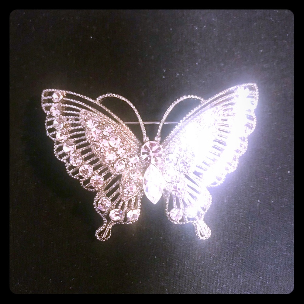 White rhinestone butterfly brooch-costume jewelry